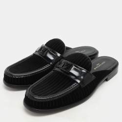 Louis Vuitton Black Leather and Velvet Major Open Back Loafers Size 42.5