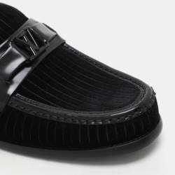 Louis Vuitton Black Leather and Velvet Major Open Back Loafers Size 42.5