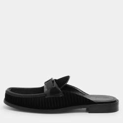 Louis Vuitton Black Leather and Velvet Major Open Back Loafers Size 42.5