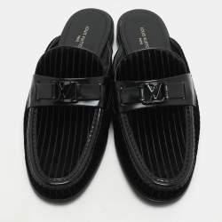 Louis Vuitton Black Leather and Velvet Major Open Back Loafers Size 42.5