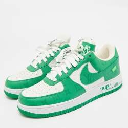 Louis Vuitton x Nike Green/White Monogram Canvas and Leather Air Force 1 Sneakers Size 42