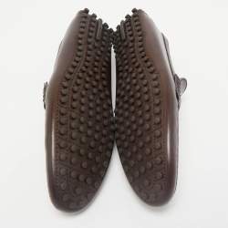 Louis Vuitton Dark Brown Leather Hockenheim Slip On Loafers Size 43.5