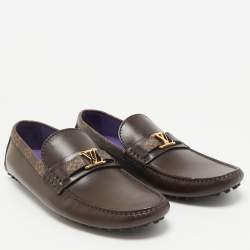 Louis Vuitton Dark Brown Leather Hockenheim Slip On Loafers Size 43.5