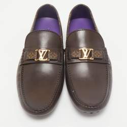 Louis Vuitton Dark Brown Leather Hockenheim Slip On Loafers Size 43.5