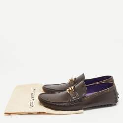 Louis Vuitton Dark Brown Leather Hockenheim Slip On Loafers Size 43.5
