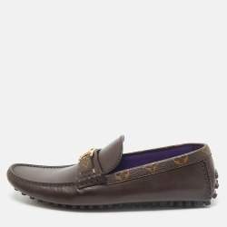 Louis Vuitton Dark Brown Leather Hockenheim Slip On Loafers Size 43.5