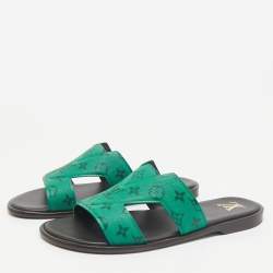 Louis Vuitton Green Leather LV Oasis Slide Sandals Size 43.5