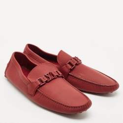 Louis Vuitton Burgundy Leather Hockenheim Slip On Loafers Size 43.5