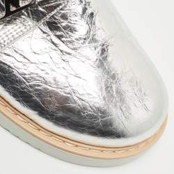 Louis Vuitton Metallic Silver Leather LV Easy Flat Mules Size 45