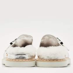 Louis Vuitton Metallic Silver Leather LV Easy Flat Mules Size 45