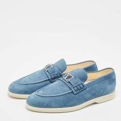 Louis Vuitton Blue Nubuck Leather Estate Loafers Size 43