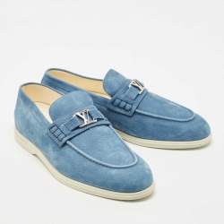 Louis Vuitton Blue Nubuck Leather Estate Loafers Size 43