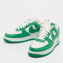 Pre Owned Louis Vuitton x Nike Green/White Monogram Canvas and Leather Air Force 1 Sneakers Size 41