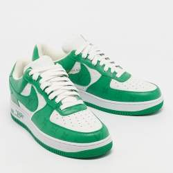 Pre Owned Louis Vuitton x Nike Green/White Monogram Canvas and Leather Air Force 1 Sneakers Size 41