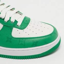 Pre Owned Louis Vuitton x Nike Green/White Monogram Canvas and Leather Air Force 1 Sneakers Size 41