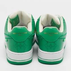 Pre Owned Louis Vuitton x Nike Green/White Monogram Canvas and Leather Air Force 1 Sneakers Size 41