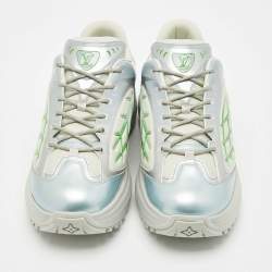 مملوكة مسبقًا حذاء رياضي لويس فيتون ديسكفري شبك وجلد صناعي فضي/أخضر مقاس 44