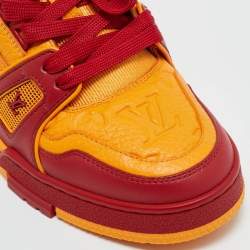 Pre Owned Louis Vuitton Yellow/Red Fabric and Monogram Leather LV Trainer Sneakers Size 39
