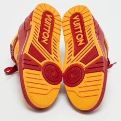 Pre Owned Louis Vuitton Yellow/Red Fabric and Monogram Leather LV Trainer Sneakers Size 39