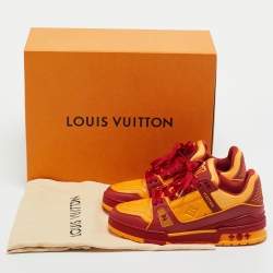 Pre Owned Louis Vuitton Yellow/Red Fabric and Monogram Leather LV Trainer Sneakers Size 39