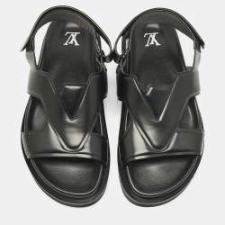 Pre Owned صندل سلايد بلون أسود جلد لوي فيتون أواسيس بحزام مقاس 40