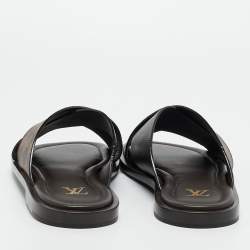 Pre Owned Louis Vuitton Damier Ebene Canvas and Leather Cross Strap Flat Sandals Size 44