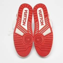 Pre Owned Louis Vuitton White/Red Leather LV Trainer Mid Sneakers Size 44