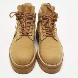 Pre Owned Louis Vuitton Oberkampf Size 38 Brown Nubuck Leather Combat Boots