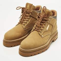 Pre Owned Louis Vuitton Oberkampf Size 38 Brown Nubuck Leather Combat Boots