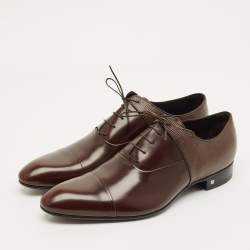 Pre Owned Louis Vuitton Size 43.5 Brown Leather Lace Up Oxfords