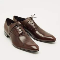 Pre Owned Louis Vuitton Size 43.5 Brown Leather Lace Up Oxfords