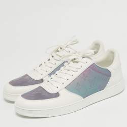 مملوكة مسبقًا حذاء رياضي لوي فيتون ريفولي جلد أبيض/متلألئ ومونوجرام PVC منخفض القمة مقاس 42.5