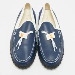 Pre Owned Louis Vuitton Racer Size 43 Blue/White Leather and Suede Loafers