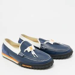 Pre Owned Louis Vuitton Racer Size 43 Blue/White Leather and Suede Loafers