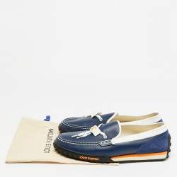 Pre Owned Louis Vuitton Racer Size 43 Blue/White Leather and Suede Loafers