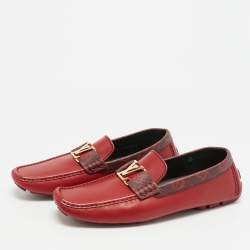 Pre Owned Louis Vuitton Monte Carlo Size 43 Burgundy Monogram Canvas and Leather Loafers