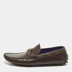 Pre Owned Louis Vuitton Hockenheim Size 43.5 Dark Brown Monogram Canvas and Leather Loafers