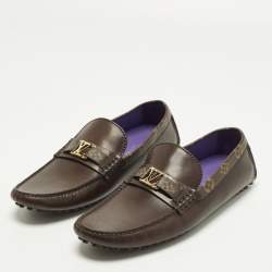 Pre Owned Louis Vuitton Hockenheim Size 43.5 Dark Brown Monogram Canvas and Leather Loafers