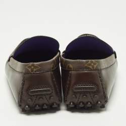 Pre Owned Louis Vuitton Hockenheim Size 43.5 Dark Brown Monogram Canvas and Leather Loafers