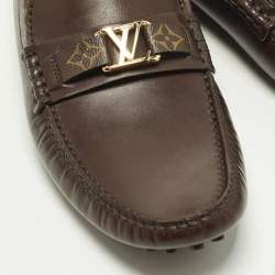 Pre Owned Louis Vuitton Hockenheim Size 43.5 Dark Brown Monogram Canvas and Leather Loafers