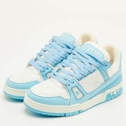 Pre Owned Louis Vuitton LV Trainer Size 41.5 Sky Blue/White Leather and Fabric Sneakers