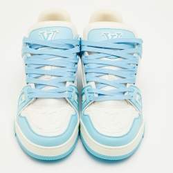 Pre Owned Louis Vuitton LV Trainer Size 41.5 Sky Blue/White Leather and Fabric Sneakers