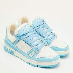 Pre Owned Louis Vuitton LV Trainer Size 41.5 Sky Blue/White Leather and Fabric Sneakers