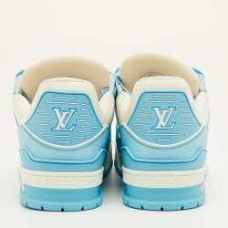 Pre Owned Louis Vuitton LV Trainer Size 41.5 Sky Blue/White Leather and Fabric Sneakers