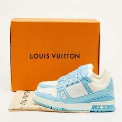 Pre Owned Louis Vuitton LV Trainer Size 41.5 Sky Blue/White Leather and Fabric Sneakers