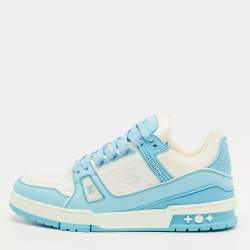 Pre Owned Louis Vuitton LV Trainer Size 41.5 Sky Blue/White Leather and Fabric Sneakers