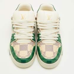 مملوكة مسبقًا حذاء رياضي لويس فويتون LV ترينر جلد دامير أخضر/أبيض فاتح مقاس 41