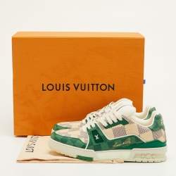 مملوكة مسبقًا حذاء رياضي لويس فويتون LV ترينر جلد دامير أخضر/أبيض فاتح مقاس 41