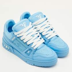مملوكة مسبقًا حذاء رياضي لوي فيتون مدرب LV قماش وجلد أزرق مقاس 41.5