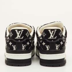 مملوكة مسبقًا حذاء رياضي لويس فيتون LV ترينر جلد ومخمل مونوغرام أسود/أبيض مقاس 41